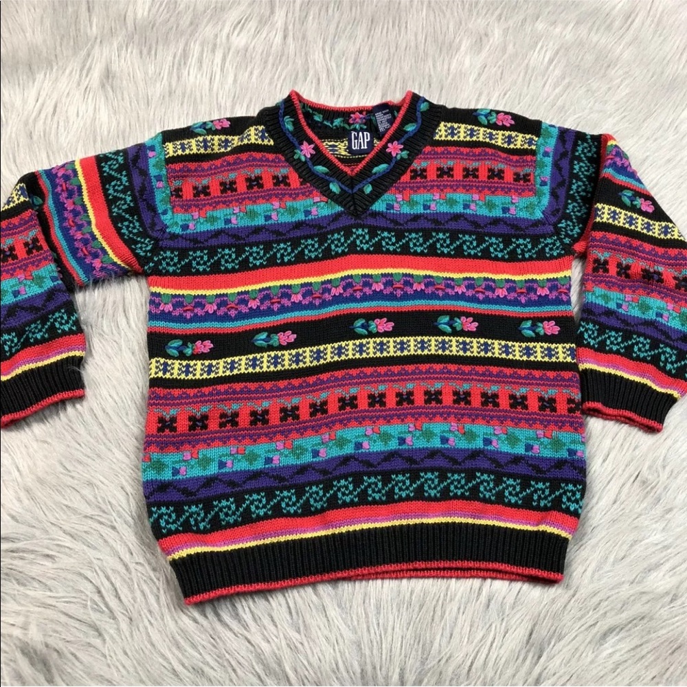 Vintage 90s Gap Girls Floral Textured Sweater